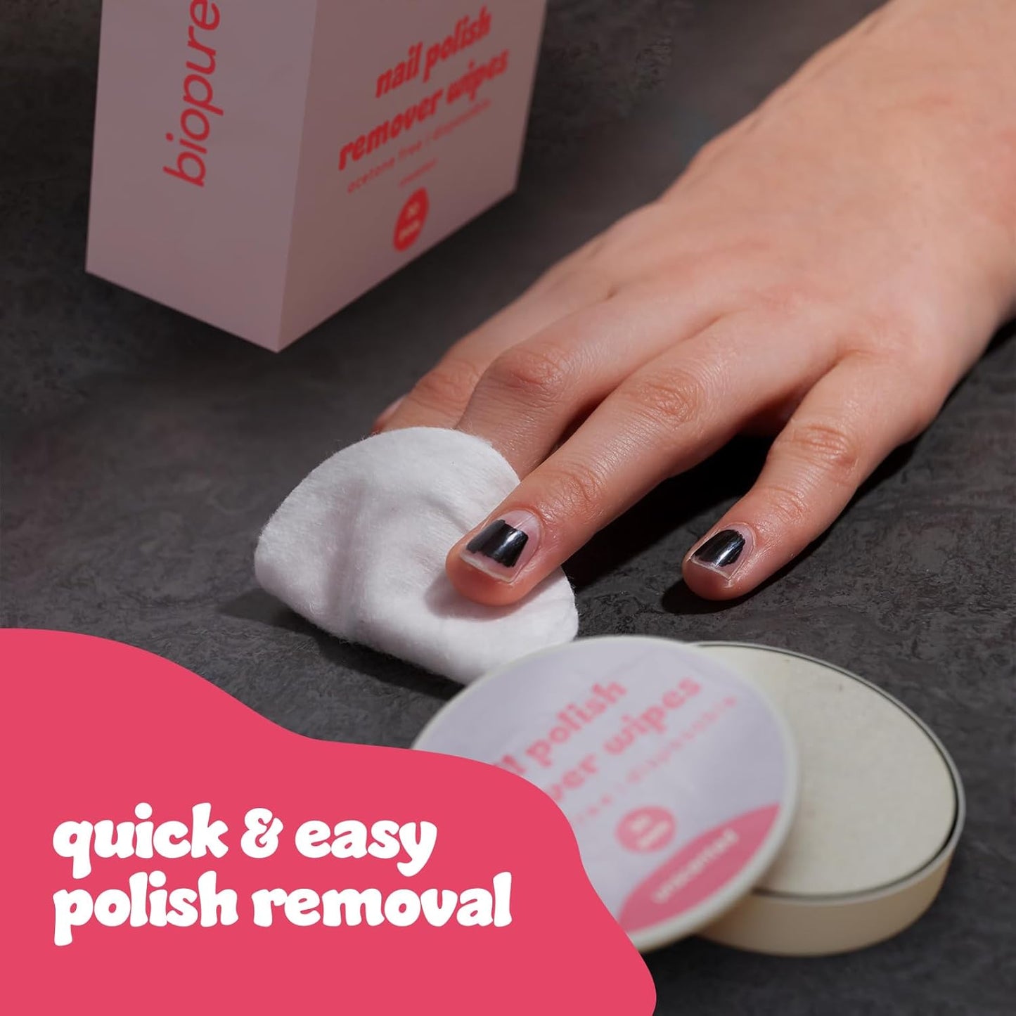 Biopure Nail Polish Remover Wipes Acetone-Free & Non-Toxic – Quick & Easy Nail Polish Removal, Travel-Friendly Disposable Pads w/Sealable Jar (30 Count, Unscented)