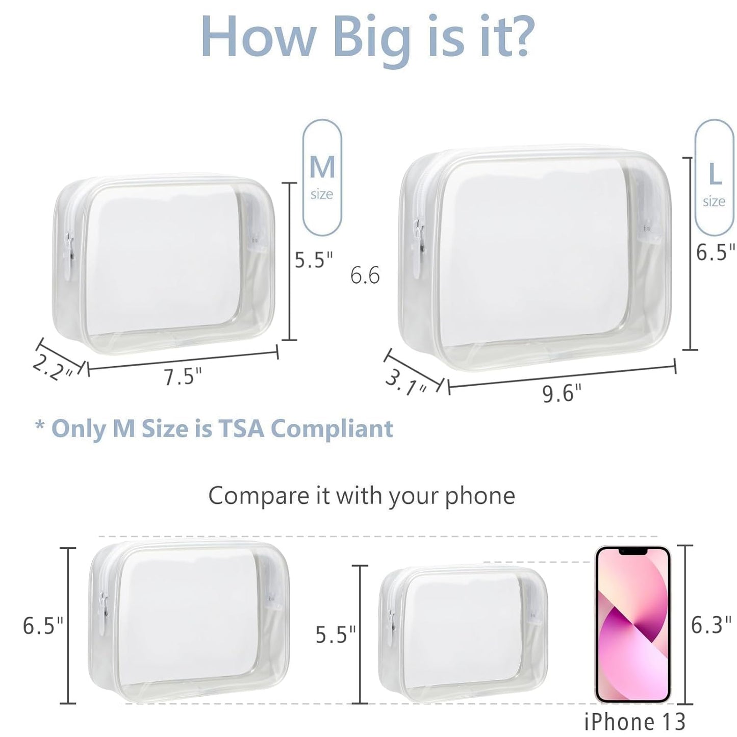 PACKISM Clear Makeup Bags - 2 Pack Quart Size Travel Bag TSA Approved Clear Travel Bags for Toiletries,Cosmetic Bags Carry onToiletry Bag TSA Approved Toiletry Bags, White