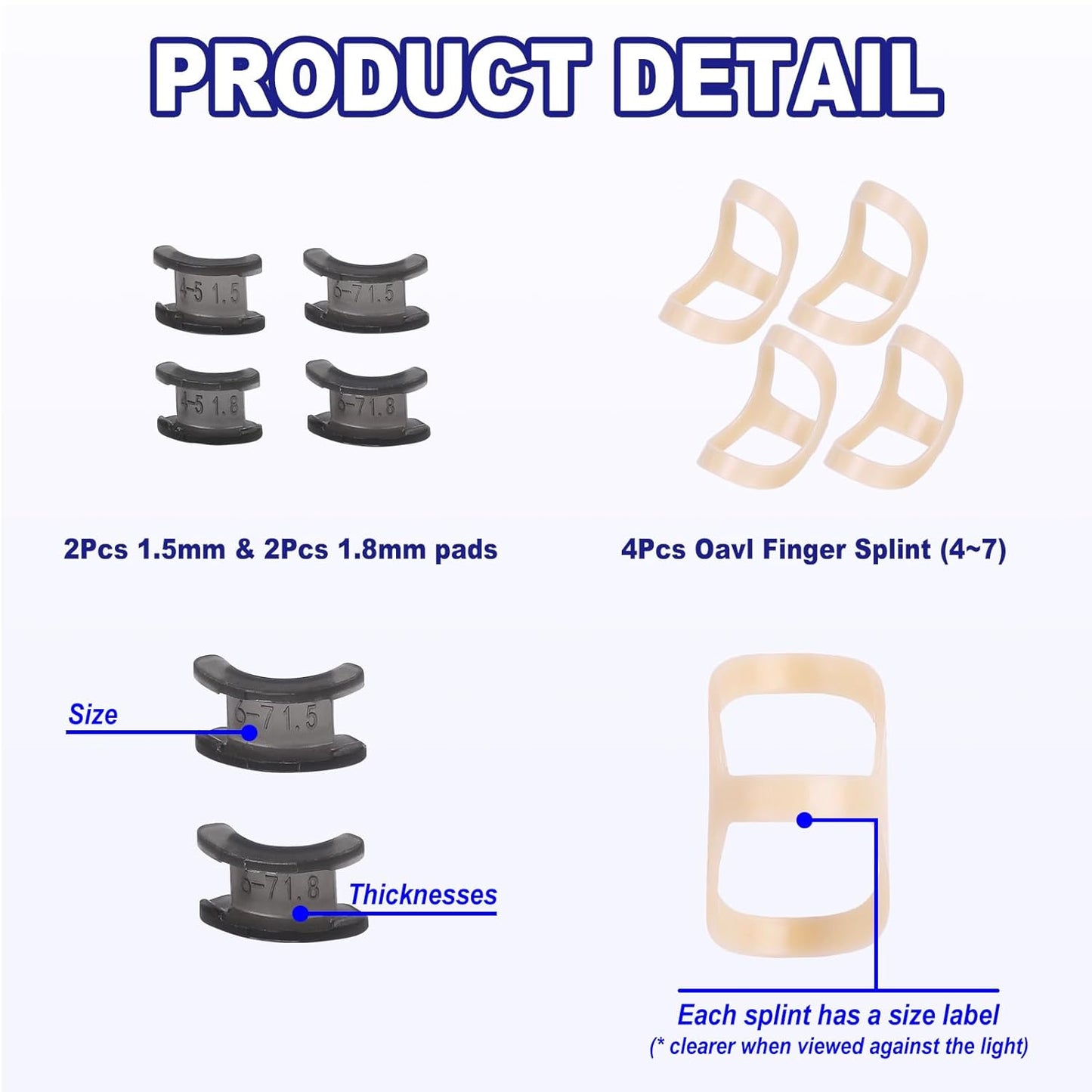 8Pcs Oval Finger Splints & Click-Lock Adjustment Kit, 4 Graduated Finger Ring Splint & 4 Splint Adjustment, Finger Braces for Arthritis, Mallet, Straightening, Support (Size 4-7)