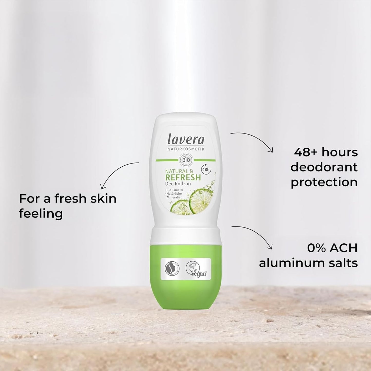lavera Deo Roll-On Natural & Refresh - Roll On Deodorant for 48h Protection - with Natural Minerals & Lime - Aluminum Free - PETA Certified - Vegan - Made in Germany - 1.7 Fl Oz