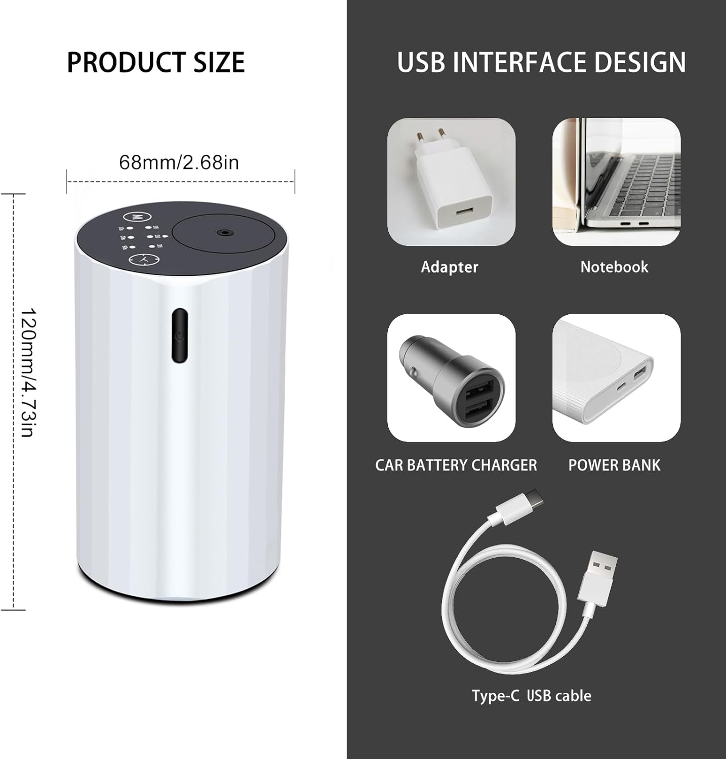 Waterless Essential Oil Diffuser Aromatherapy Scent Diffusers for Home Large Room, Bedroom, Car, Office, Desk, Battery Operated Mini Portable Air Freshener (White-2)