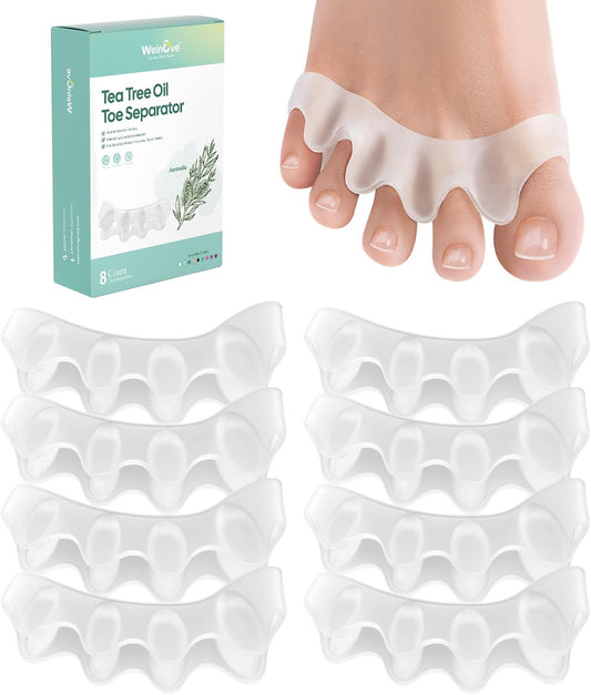 Welnove Toe Spacer Bunion Corrector - 8 Pcs Tea Tree Oil Infused Gel Toe Separator to Restore Hammertoes,Bunion Pads for Women Men, Fits for Yoga Practice