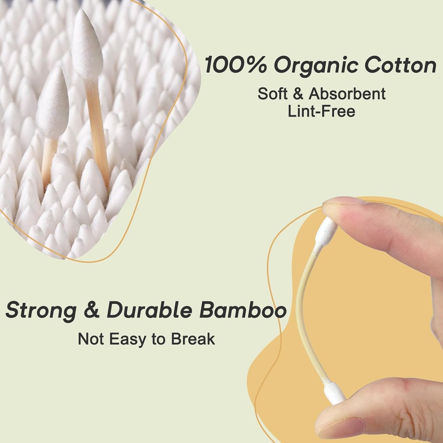 Organic Cotton Swabs 1000 Count in Storage Box, Double Pointed Cotton Swabs with Durable Bamboo Sticks, for Nail, Makeup, and Personal Use