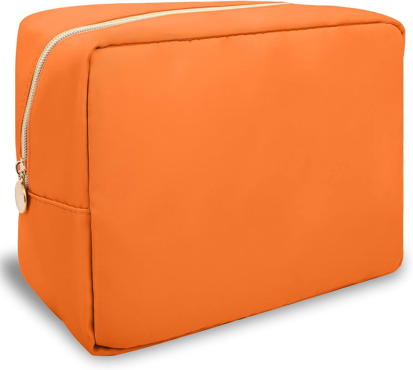 Nylon Large Makeup Bag Travel Cosmetic Bag Pouch, Preppy Big Makeup Bag Cute Cosmetic Zipper Pouch Purse, Waterproof Toiletry Bag Clutch Makeup Organizer Travel Essentials for Women Men Girls(Orange)