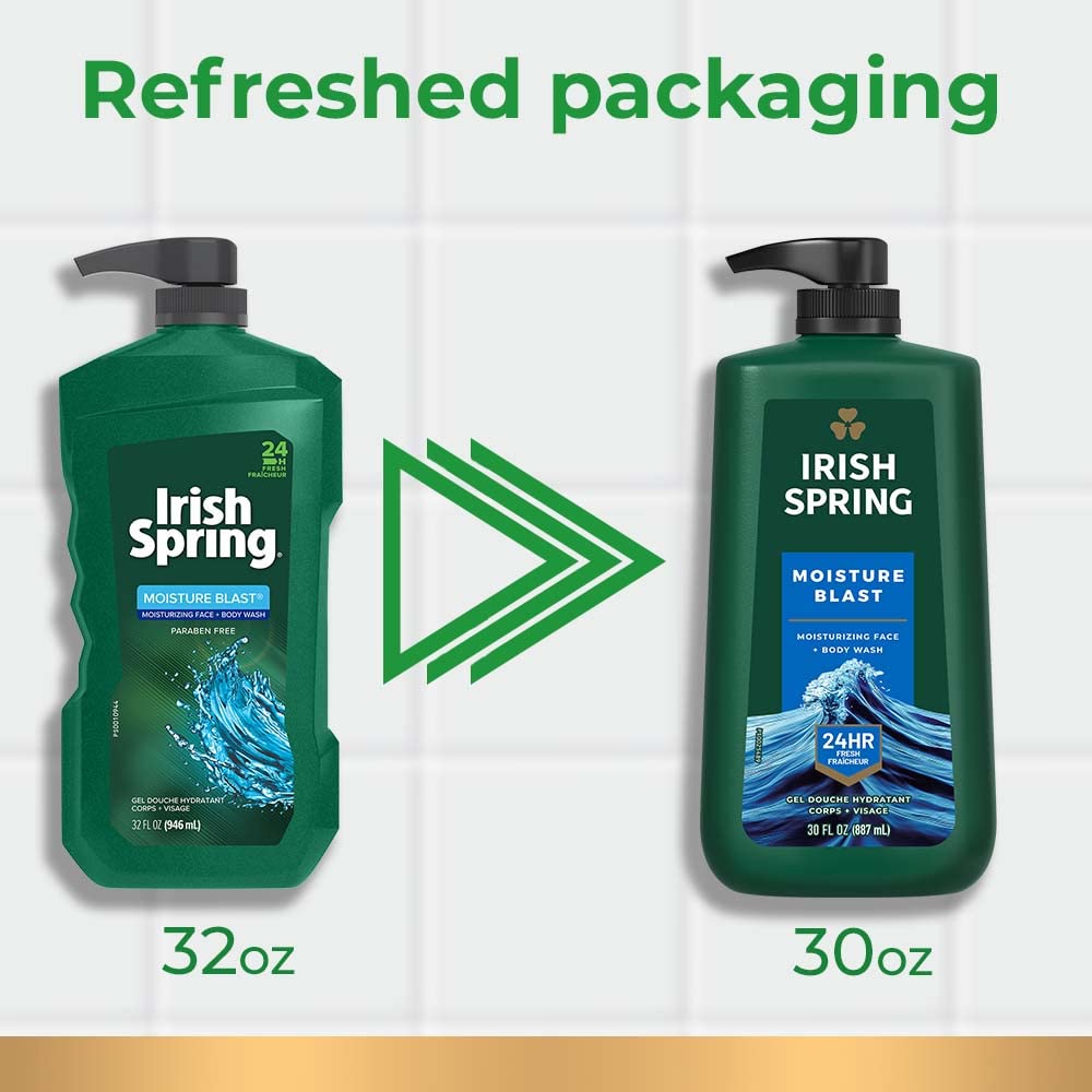 Irish Spring Moisture Blast Body Wash, 30 Oz Pump (Pack of 4)