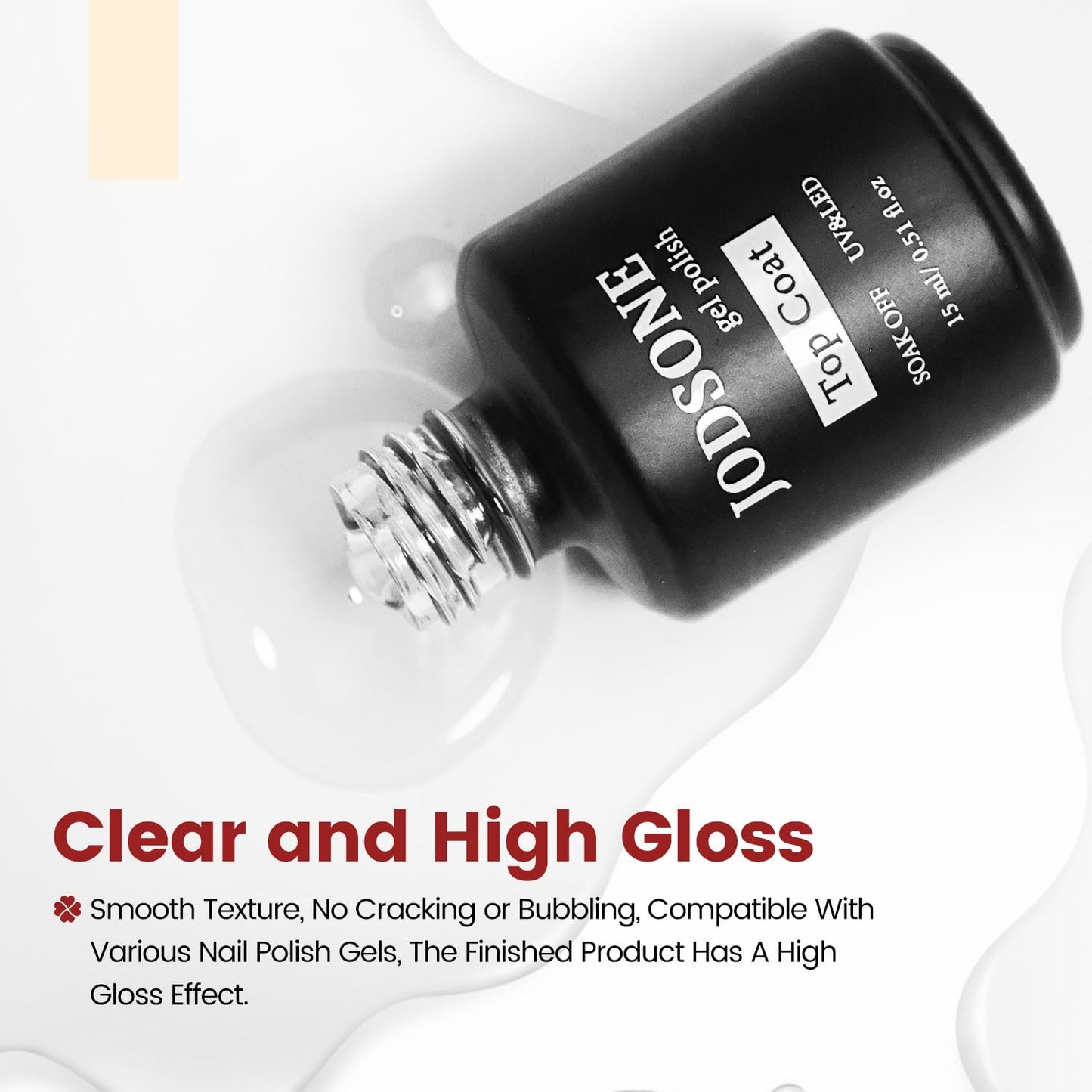 JODSONE 15ML Top Coat Gel Polish High Gloss Shine Finish Long Lasting Gel Nail Polish Professional Manicure Home DIY No Wipe