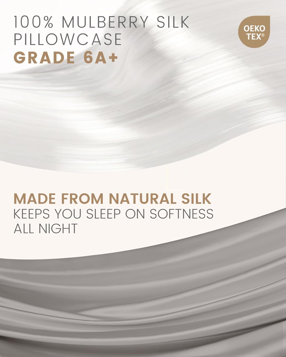 THXSILK Set of 2 100% Mulberry Silk Pillowcase for Hair and Skin, Grade 6A+ Mulberry Silk Pillow Cases Ultra-Soft, Hypoallergenic Pillow Case Cover with Zipper (Body Size 20"x54", Gray)