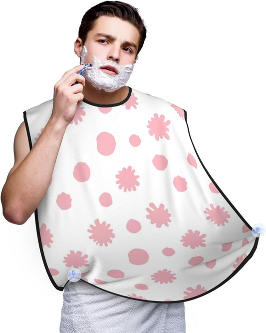 Adjustable Beard Bib, Non-Stick Hair Catcher Cape for Men's Shaving, Waterproof with 2 Suction Cups, Cute Pink Cow Print Shave Bib