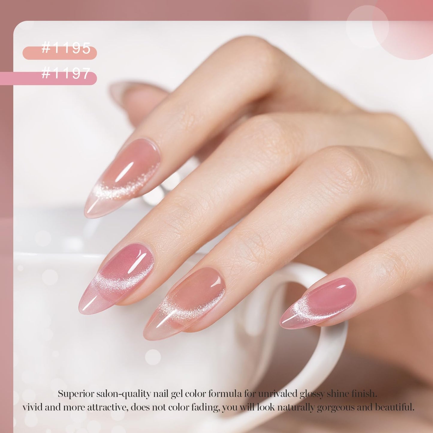 RARJSM Nude Cat Eye Gel Polish Set 6 Pcs Sparkle Diamond Glitter Sheer Purple Soft Pink Chanpagne Gold Velvet Ice Jelly Glass Cateye Gelpolish with Magnet Stick UV LED Curing Requires Home Manicure