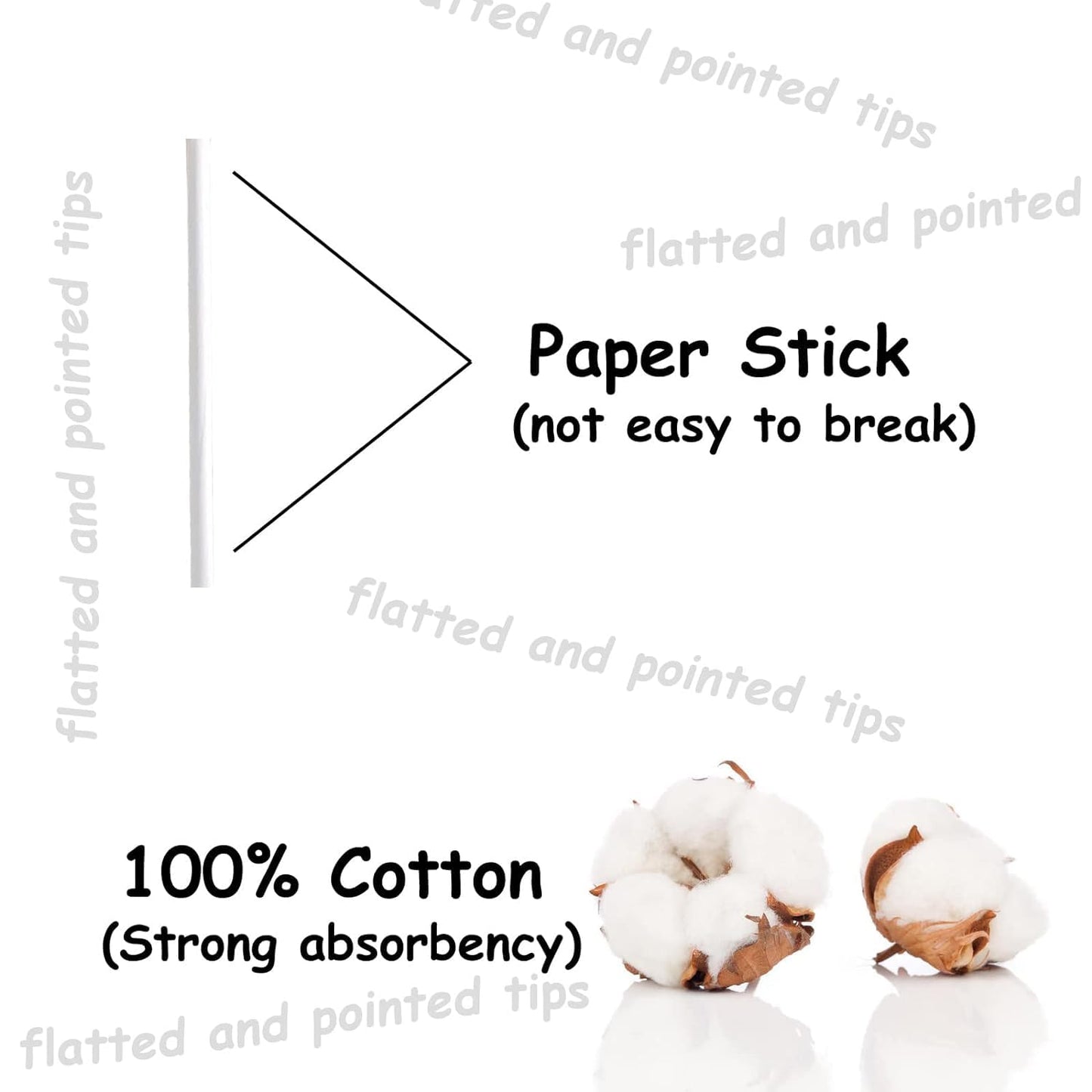 Paper Stick Thick Cotton Swabs with Precision and Flattened Tip 375pcs,Excellent Beauty Tools for Effective Makeup and Personal Care