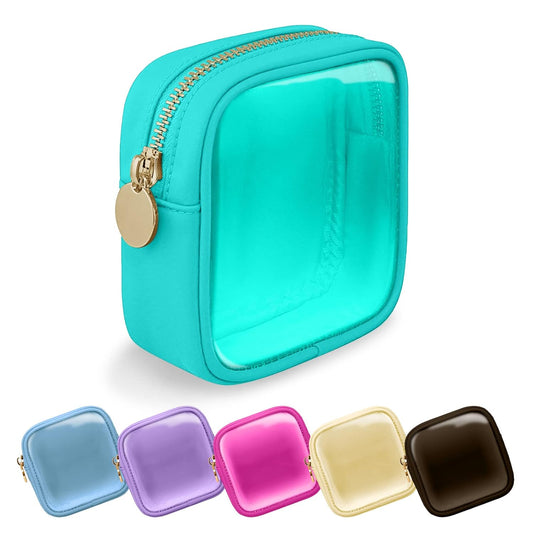 Clear Mini Makeup Bag for Purse, Small Nylon&PVC Cosmetic Travel Bag TSA Approved Toiletry Bag with Zipper, Preppy Transparent Makeup Travel Bag Coin Purse for Women Men Girls(Mini-Mint Green)