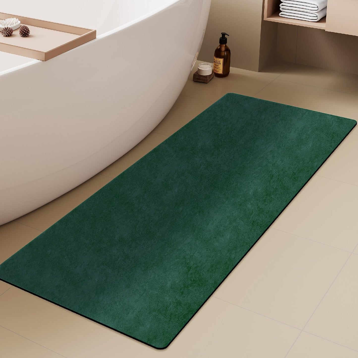 Bathroom Mat Quick Dry, Bathroom Rugs Non Slip Washable Thin Absorbent Bath Mat Fits Under Door Bathroom Floor Mat Perfect for Bath, Shower, or Sink 24"x60" Dark Green