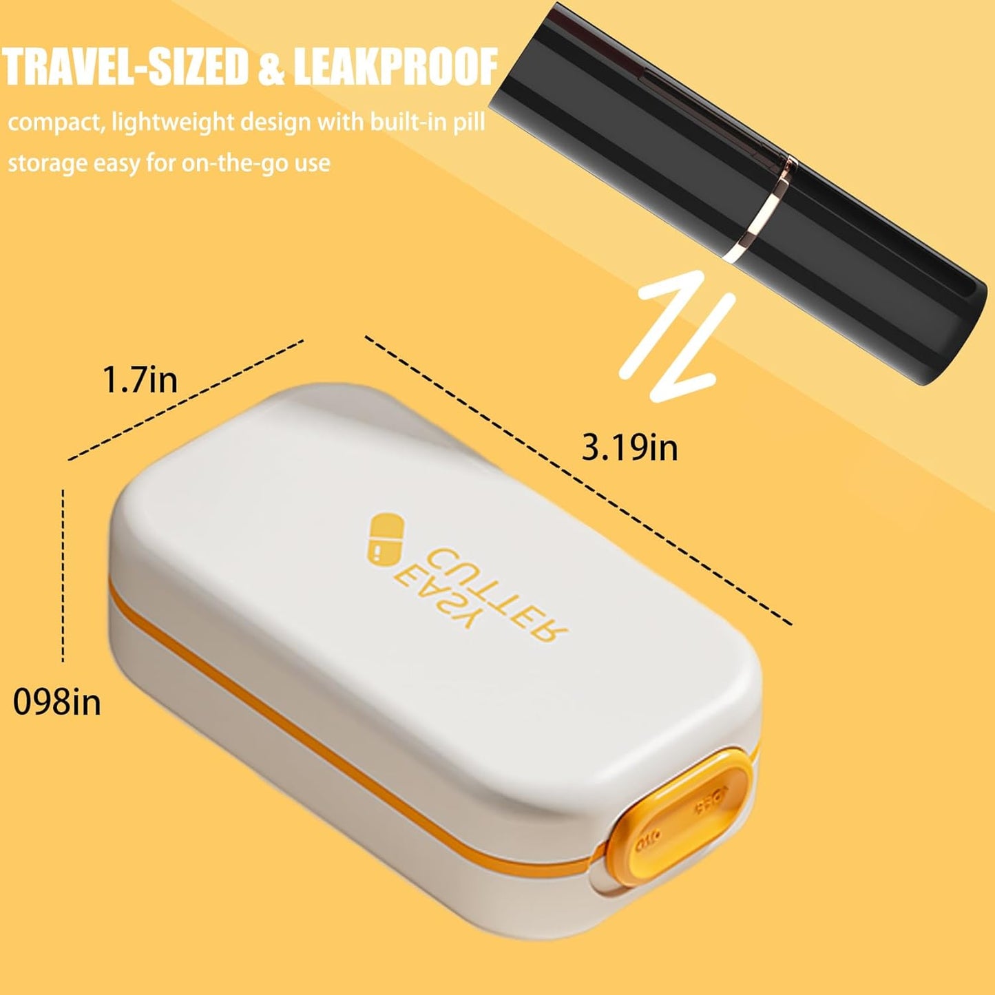 Pill Cutter Splitter for Small or Large Pills with Safety Lock - Accurate and Easy Travel-Friendly Design for Daily Use (Orange)