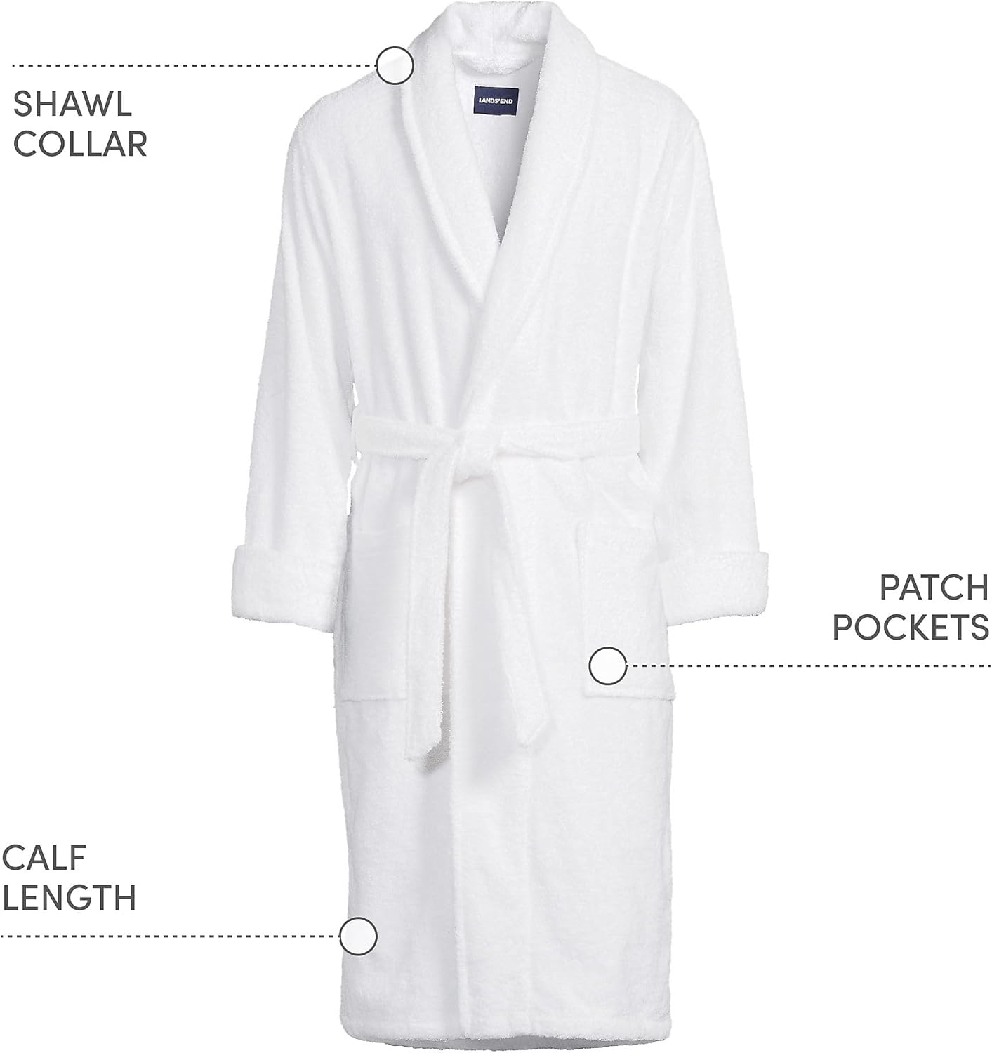 Lands' End Men's Calf Length Turkish Cotton Terry Bathrobe
