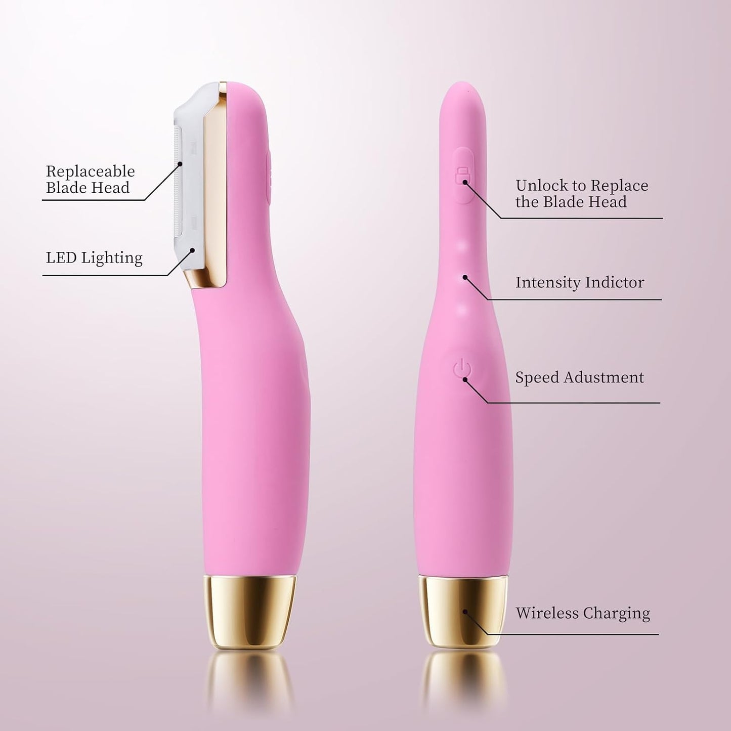 Sonic Dermaplane Razor for Women Face, Dermaplaning Tool for Face, Facial Hair Removal for Women, Sonic Edge Technology, Peach Fuzz with 16 Replaceable Blades(Pink)