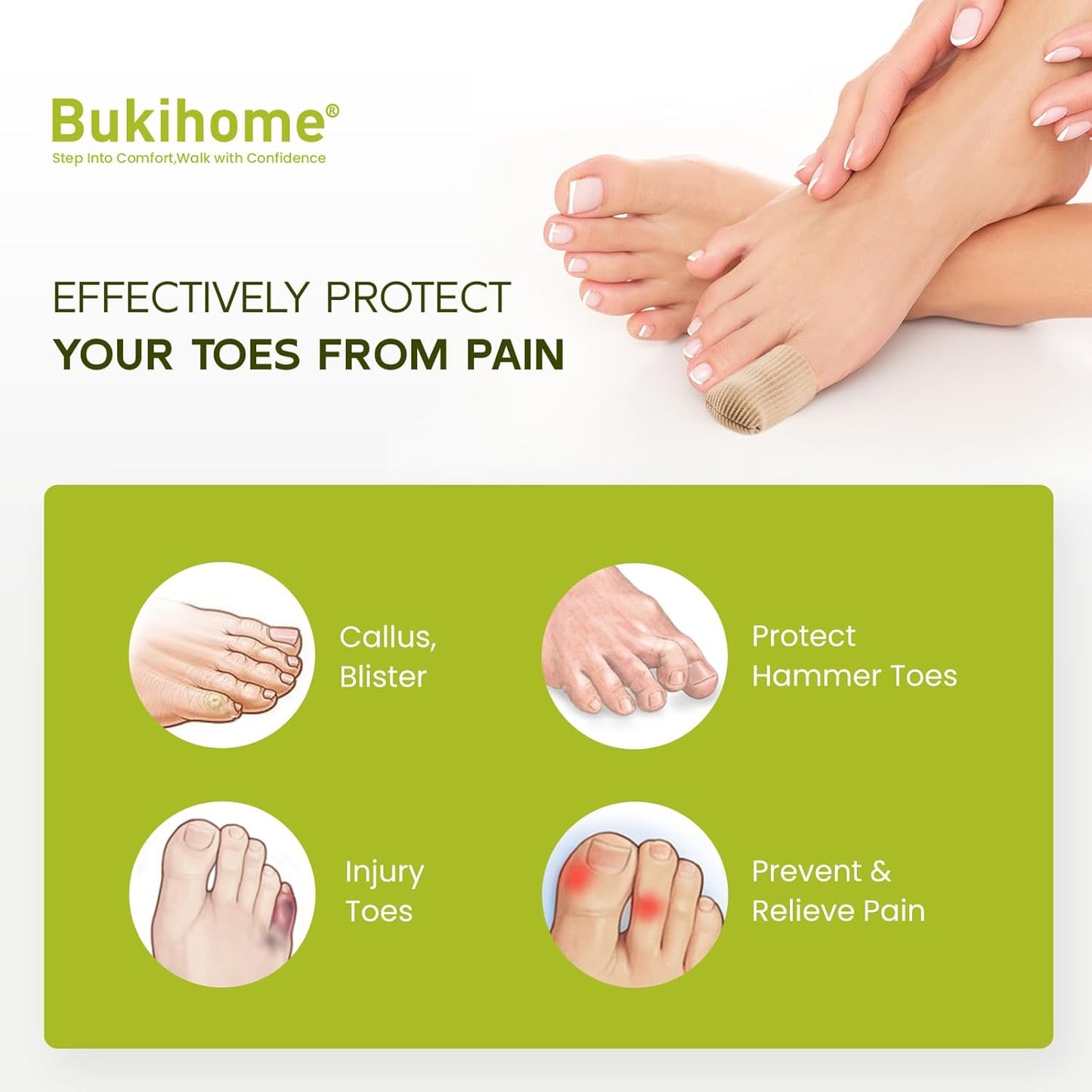 Bukihome 8 PCS Toe Protectors, Silicone Toe Caps Closed Toe Surface Fabric Sleeve Protectors, Prevent Pain Relief for Corns, Blisters and Ingrown Toenails (8PCS Large Size)[Upgrade]