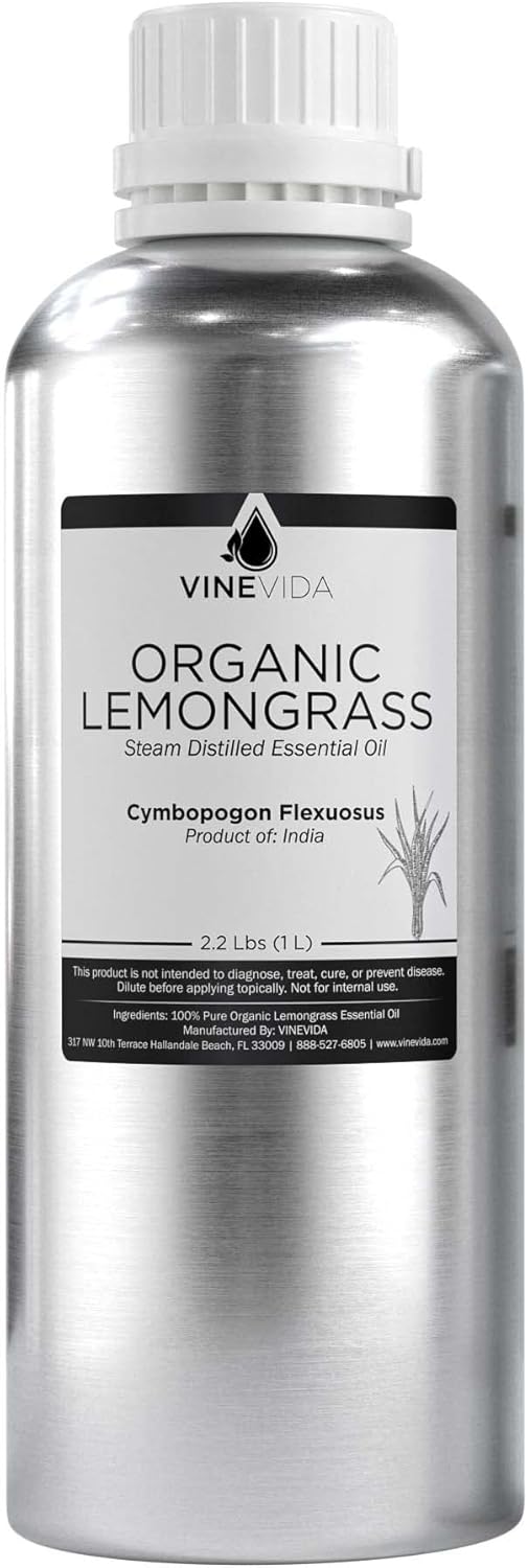 VINEVIDA Organic Lemongrass 32 oz Undiluted Essential Oil - Pure, Uncut, and Unfiltered