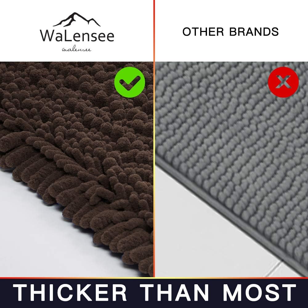 Walensee Bathroom Contour Rug Non Slip Toilet U Shaped Bath Mat (20x24, Brown) Water Absorbent Super Soft Shaggy Chenille Machine Washable Dry Extra Thick Perfect Absorbant Best Plush Carpet