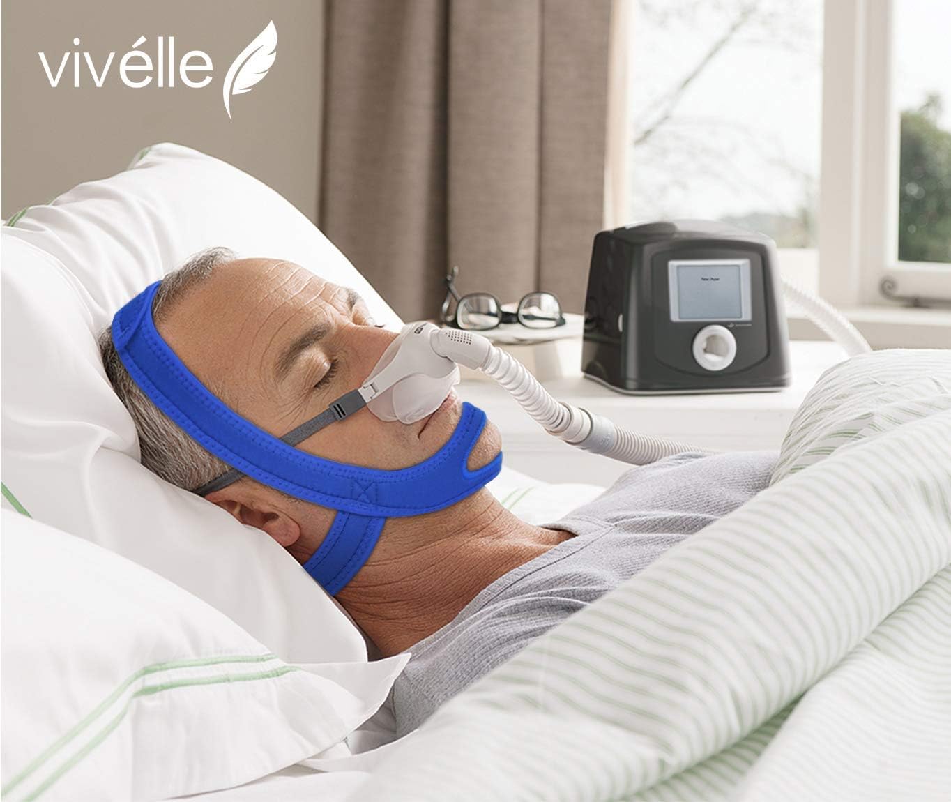 CPAP Chin Strap - for Men & for Women by Vivélle, Slim Non-Slip, Adjustable, Premium Snore Stopper Device That Helps You Breath Right (Medium)