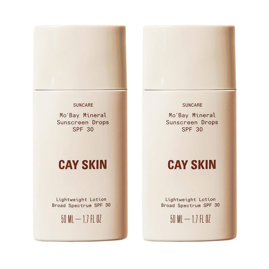 Cay Skin Mo'Bay Mineral Sunscreen Drops SPF 30 – Broad Spectrum Face Sunscreen & Makeup Primer – Lightweight, Moisturizing, Reef Safe Lotion with Natural Finish for All Skin Types – 2-Pack, 1.7 oz.
