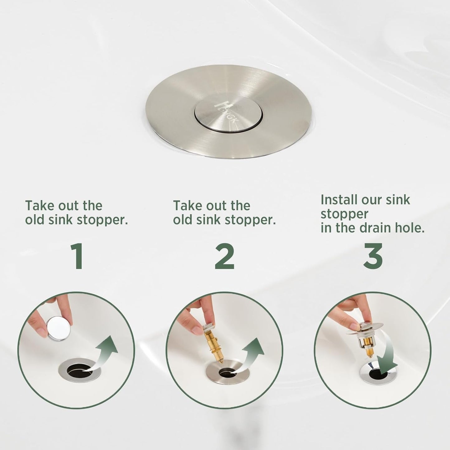 Universal Bathroom Sink Stopper - 2 Pack Brushed Nickel Pop Up Drain Stopper for 1.06"-1.65" Basin Drain Holes,Anti Clogging Bathroom Sink Drain Strainers with Hair CatcherBrushed Nickel