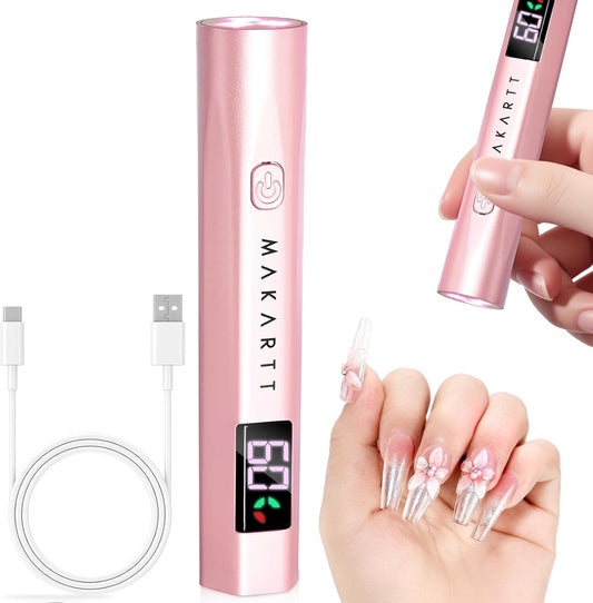 Makartt UV Light for Gel Nails - Handheld UV LED Nail Gel Lamp with 3 Beads Portable JERTY Nail Dryer for Fast Curing Nail Tips Rechargeable USB Nail Light with LCD 3 Timers for Home Salon Use