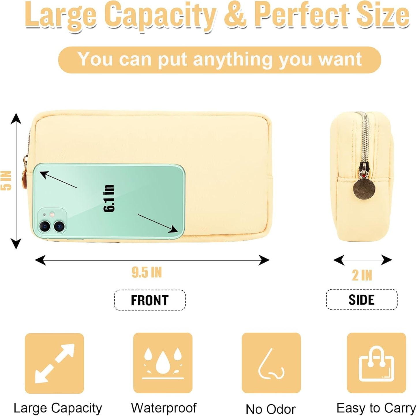 Nylon Small Makeup Bag for Purse, Cute Preppy Makeup Bag Cosmetic Zipper Pouch Purse, Waterproof Portable Travel Toiletry Bag Coin Pouch Clutch Makeup Brush Bag Organizer Storage for Women Men(Beige)