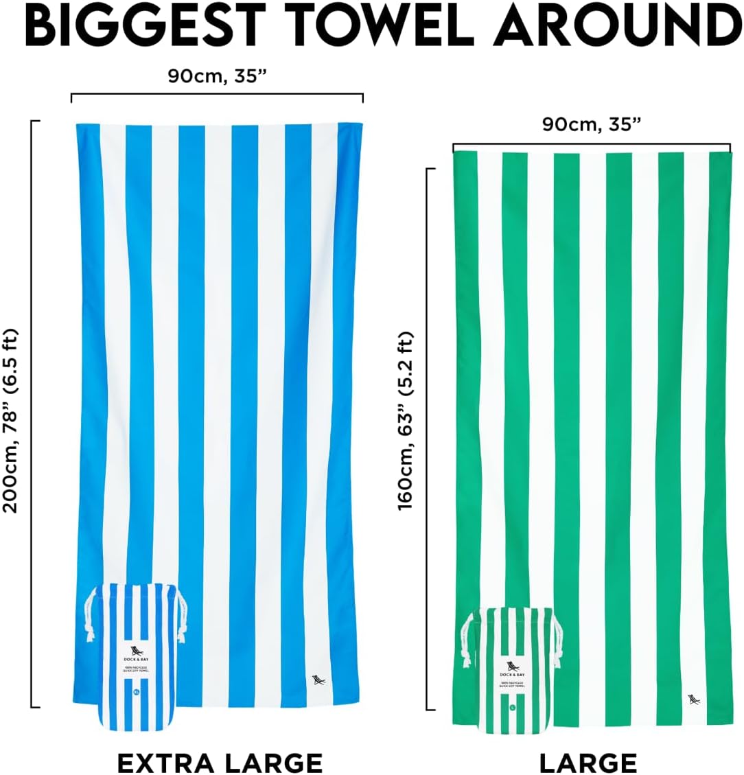 Dock & Bay Beach Towel - Quick Dry, Sand Free - Compact, Lightweight - 100% Recycled - Includes Bag - Cabana - Set A (4), Large (160x90cm, 63x35)