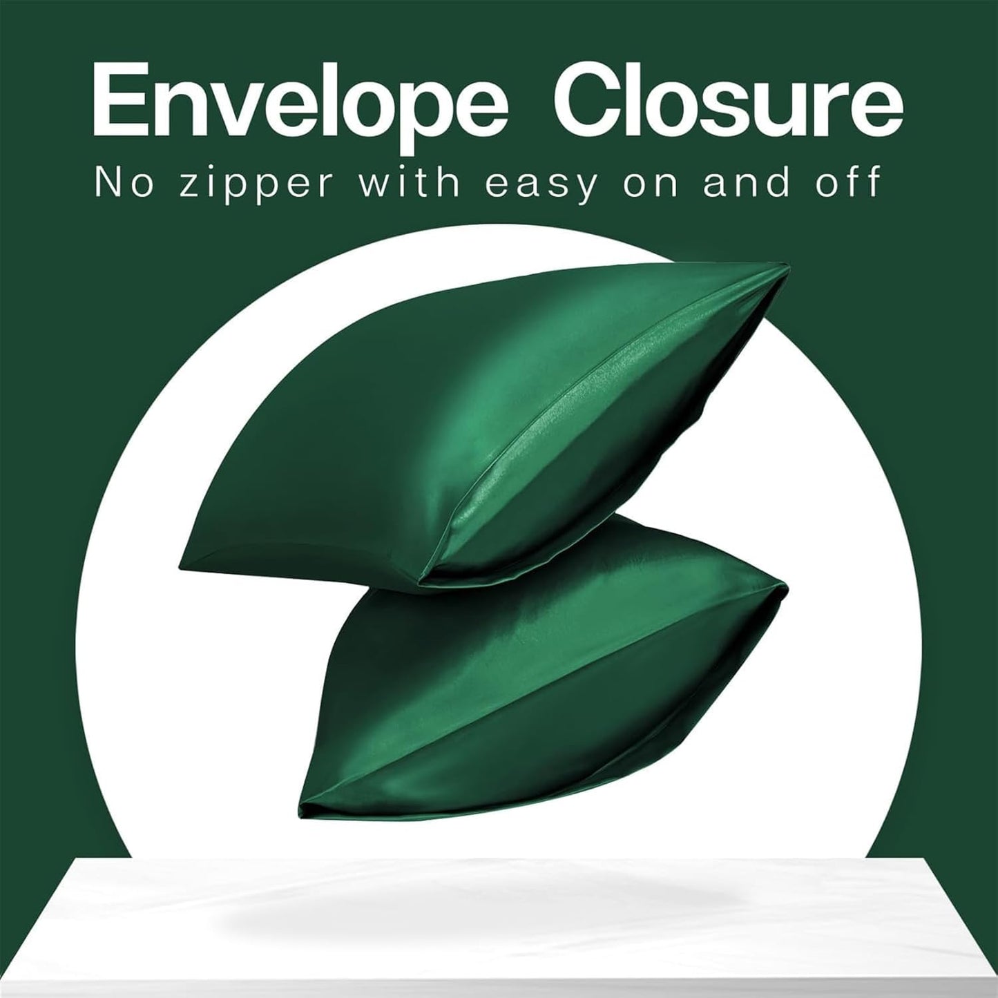 MR&HM Satin Pillowcase for Hair and Skin, Silk Satin Pillowcase 2 Pack, King Size Pillow Cases Set of 2, Silky Pillow Cover with Envelope Closure (20x40, Dark Green)