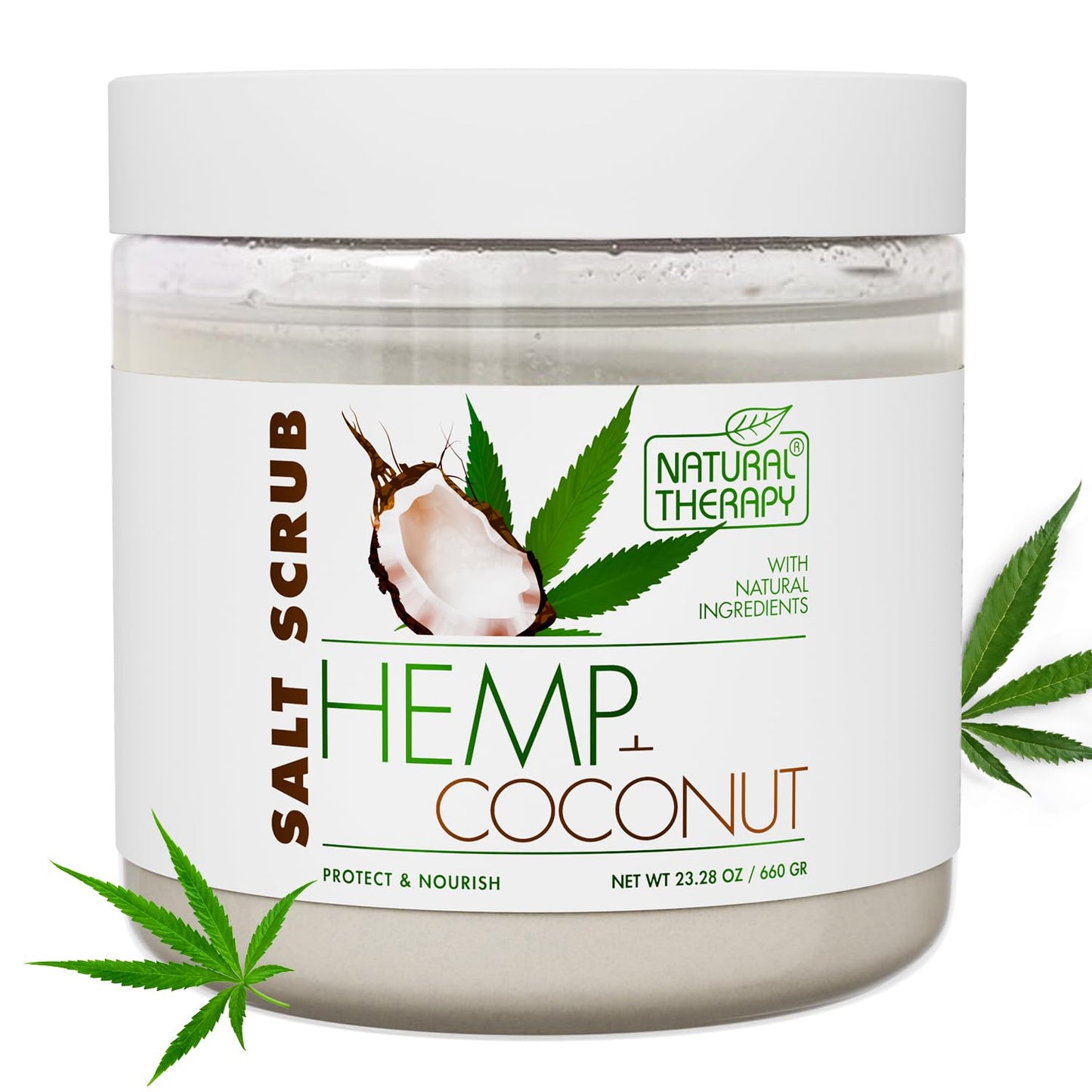 Natural Therapy Hemp & Coconut Salt Scrub – Exfoliating Body Scrub for Women – Moisturizing and Nourishing Skin – with Pure Oils and Dead Sea Minerals (23.28 Oz)