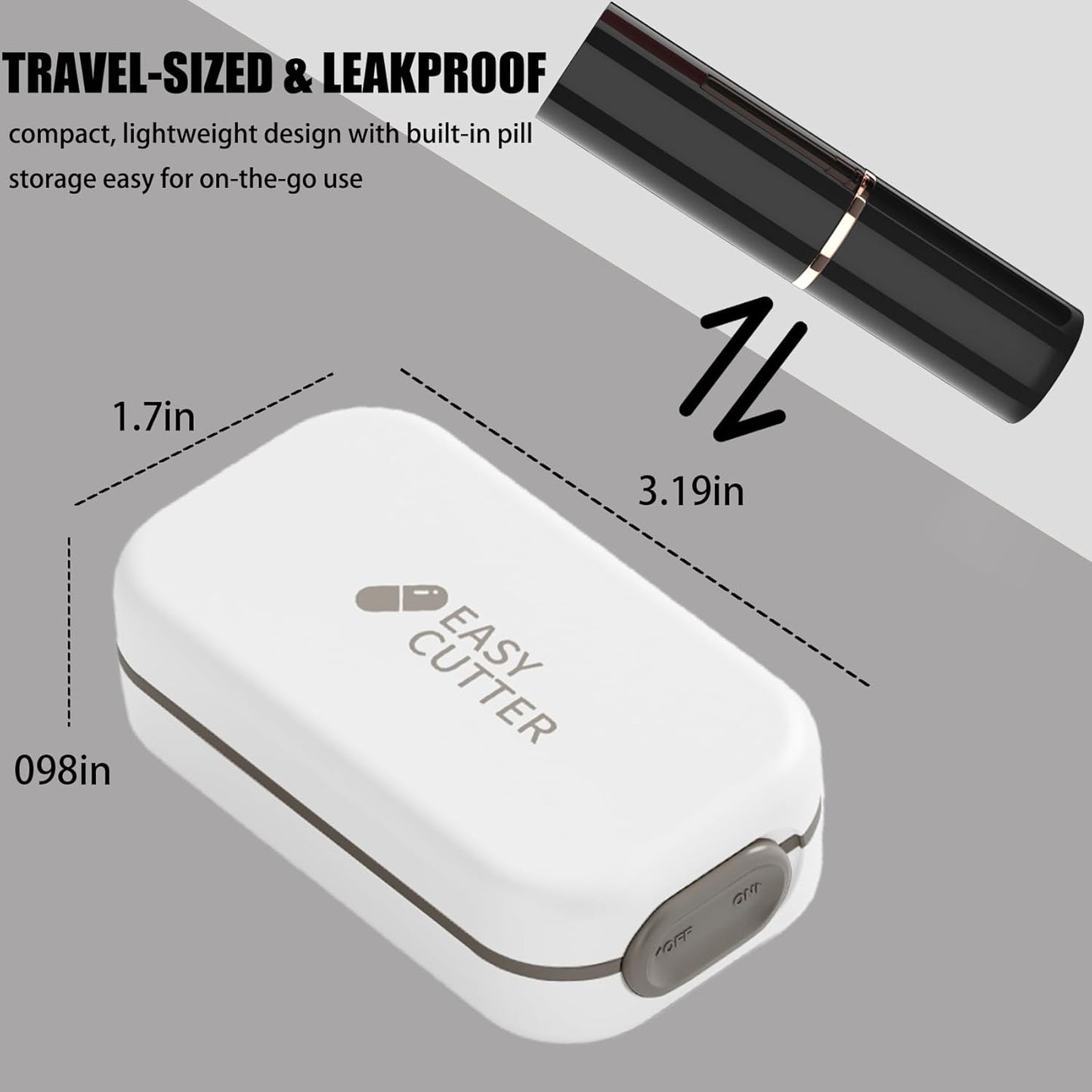 Pill Cutter Splitter for Small or Large Pills with Safety Lock - Accurate and Easy Travel-Friendly Design for Daily Use (White)