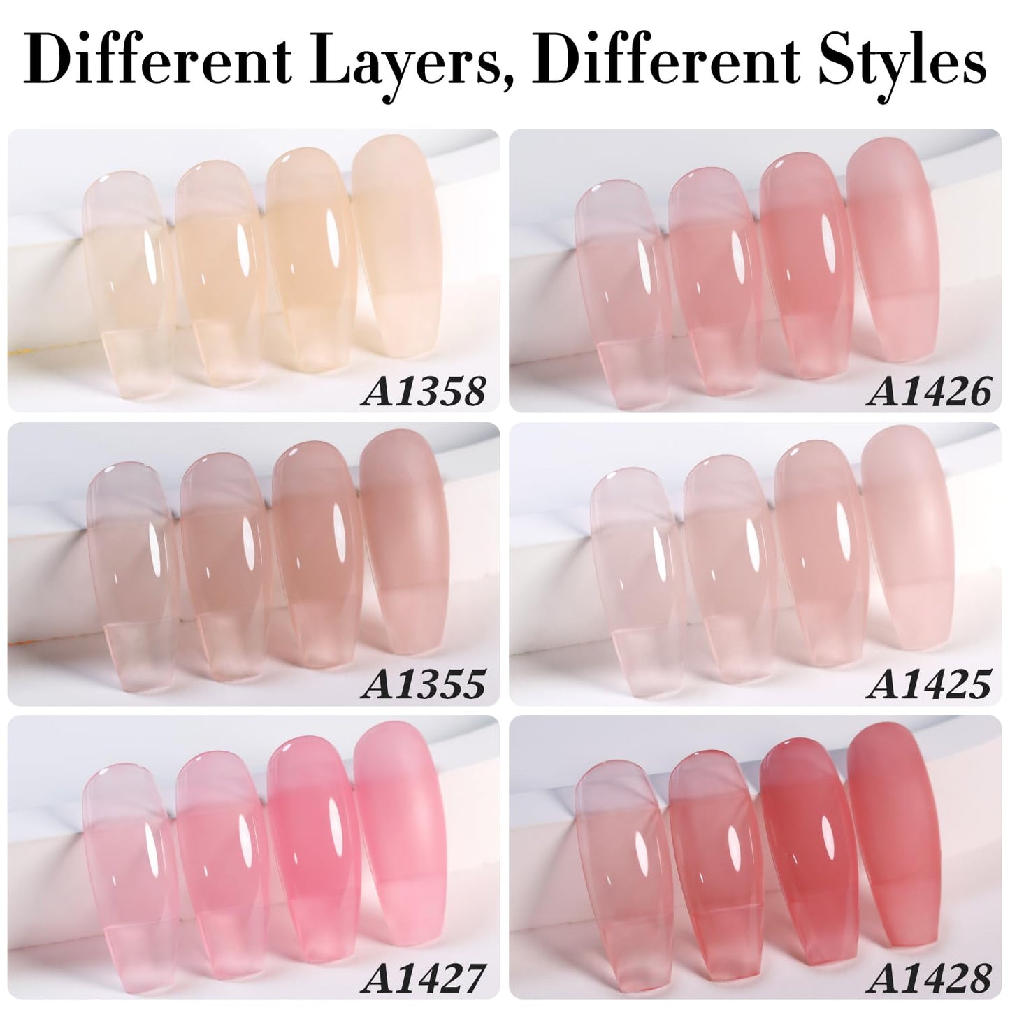 Double Rhythm Gel Nail Polish Set of 6 Colors Baby Light Pastel Milky Nail Polish Starter Kit Art DIY Salon Home (Jelly Sheer Nude Pink White,Kit 36)