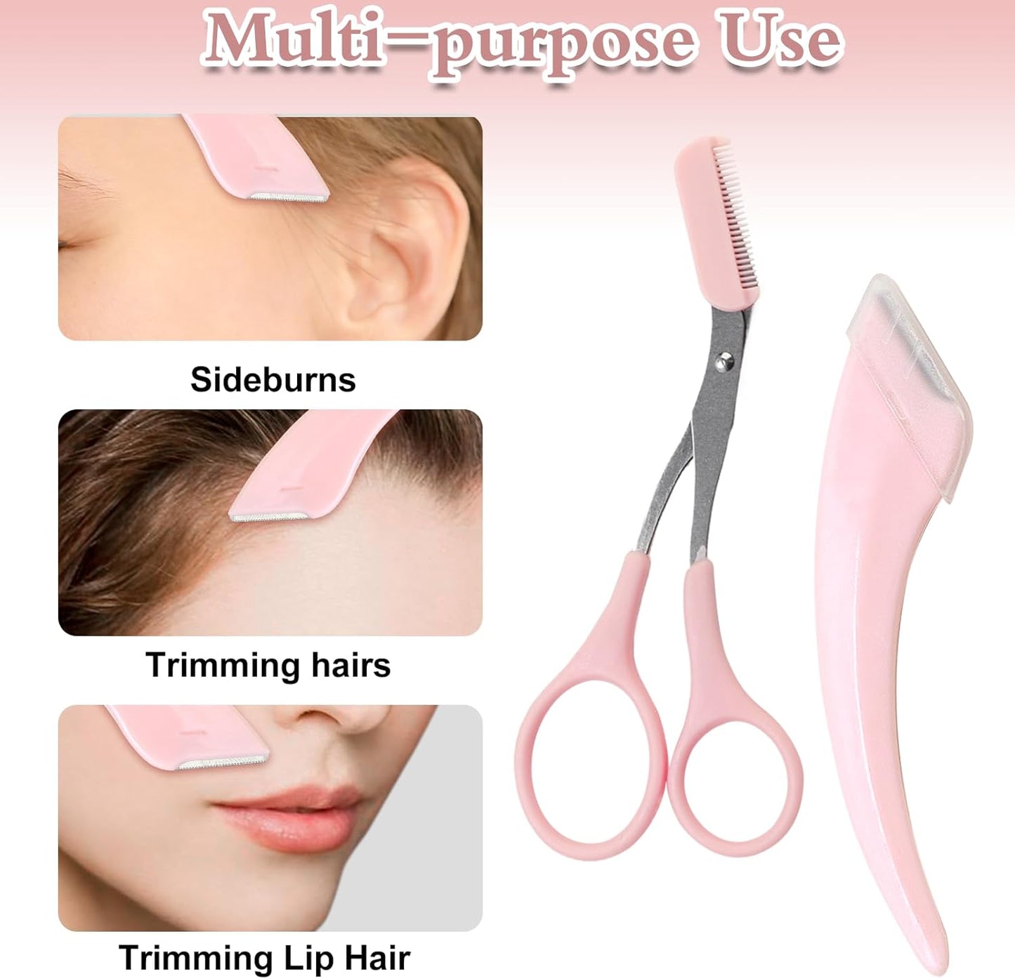 9 Pcs Eyebrow Trimmer Scissors with Comb, Curved Eye Brow Razor, Non-Slip Stainless Steel Facial Hair Removal Grooming, Brow Shaping Beard Shaving Kit Beauty Accessories for Women Men