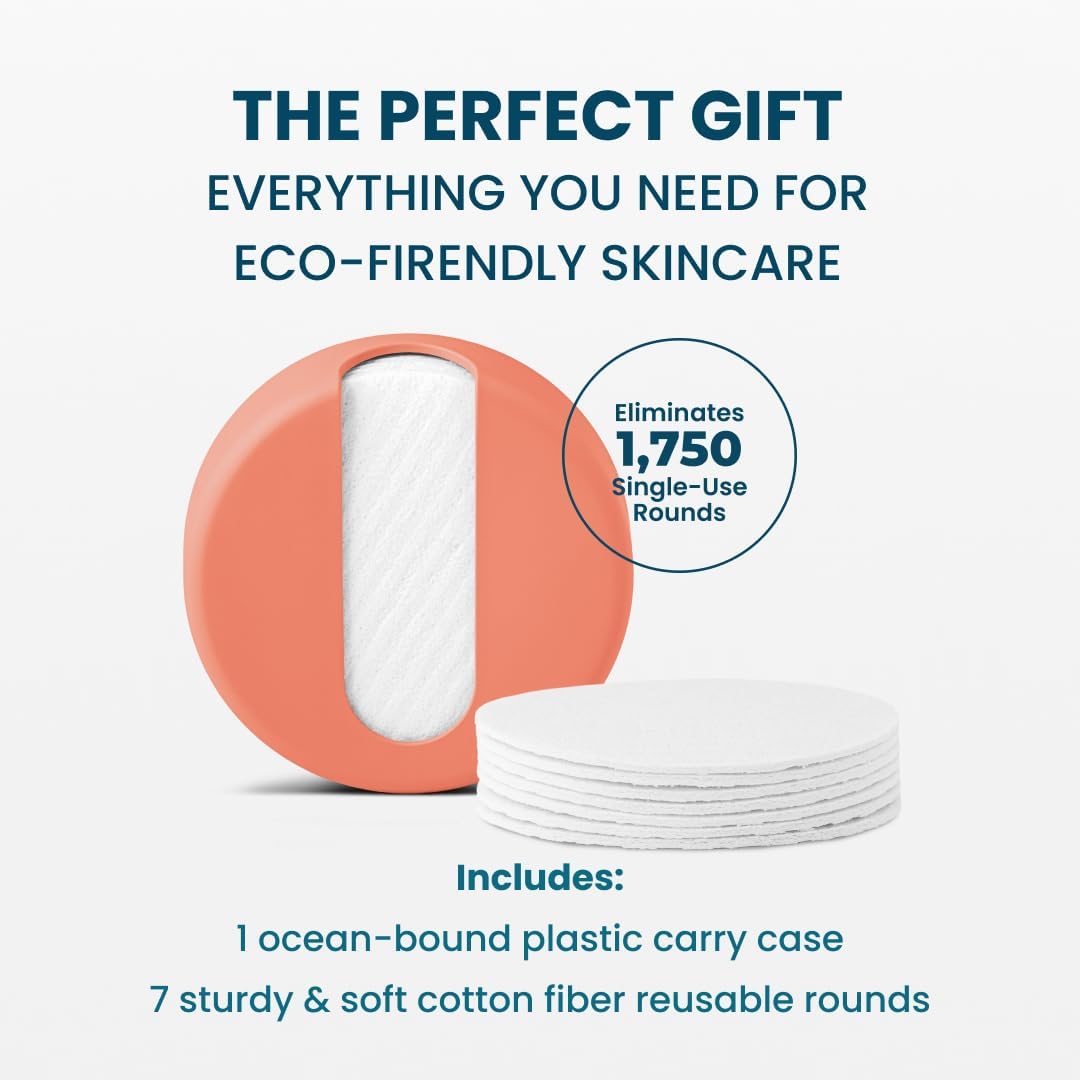 LastRound® 7 Sustainable Reusable Cotton Rounds for Facial Cleansing – Zero-Waste Eco-Friendly Makeup Remover Pads for All Skin Types with Travel Storage Case