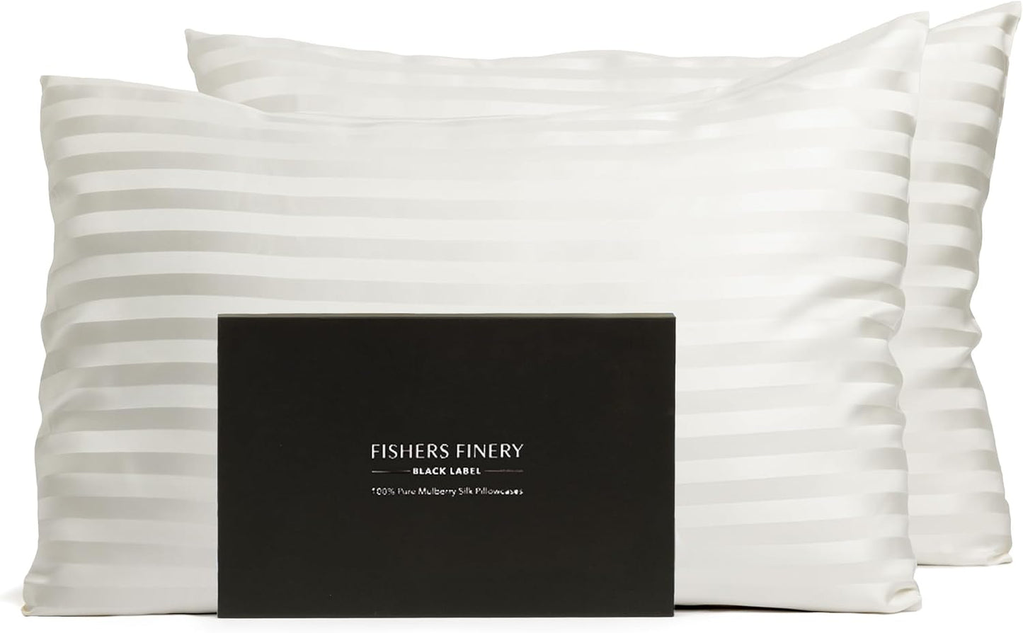 Fishers Finery 30mm 100% Pure Mulberry Silk Pillowcase 2 Pack, Quality Tested (White Stripe, Queen, 2 Pack)