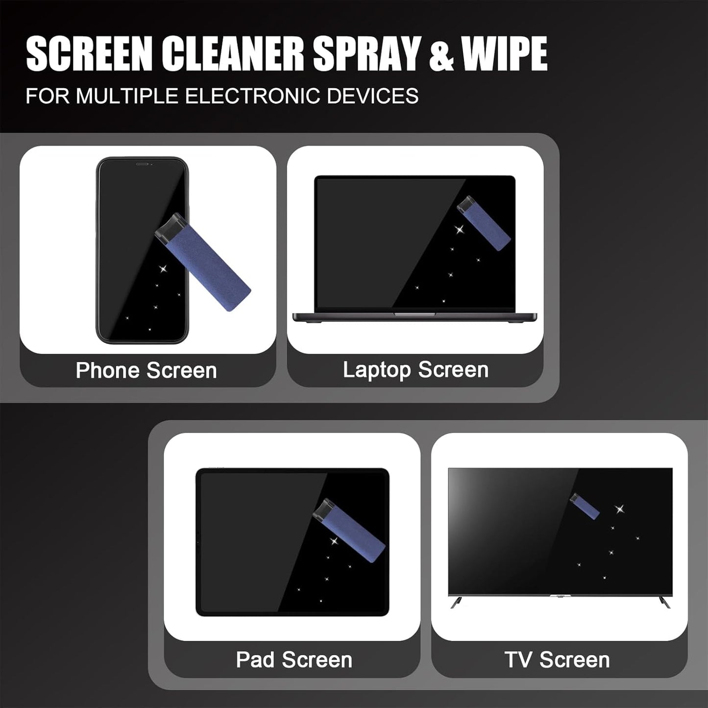 walrfid Car Screen Cleaner Spray and Wipe, Laptop Touchscreen Mist Cleaning Kit for Electronics Computer, iPad, Cellphone, MacBook, TV, Monitor, Tablet Display, with Black Graffiti Case - Dark Blue