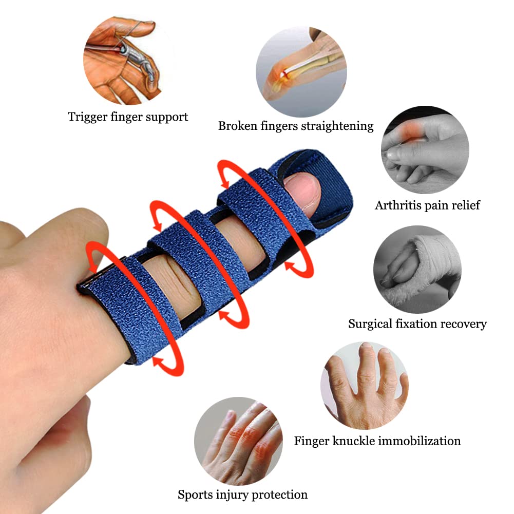 Trigger Finger Splints (4Pcs), Upgraded Finger Splint Finger Brace with 3 Fixing Strap for Mallet Finger, Broken Finger Protector, Knuckle Immobilization, Straightening Support, Arthritis Pain Relief