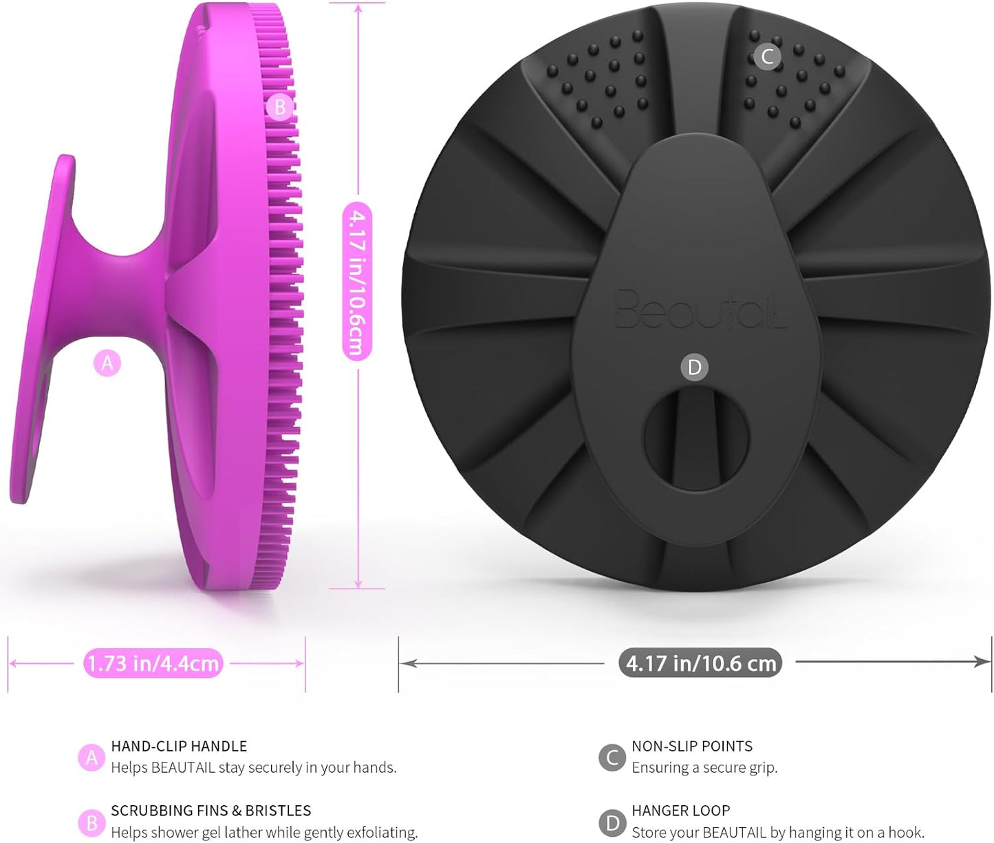 Silicone Body Scrubber 2 Pack, Gentle Bristles Shower Bath Brush, Lather Nicely, Soft Massage Body, More Hygienic Than Loofah, Gentle Exfoliating for Sensitive Skin, Purple+Black