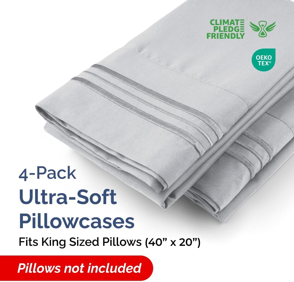 King Pillow Cases Set of 4 - Ultra Soft Hotel Quality Pillowcase Covers - Comfy, Cozy & Wrinkle Free - Shrinkage, Stain & Fade Resistant - Machine Washable Pillow Protectors - 4 Piece Set - Steel Blue