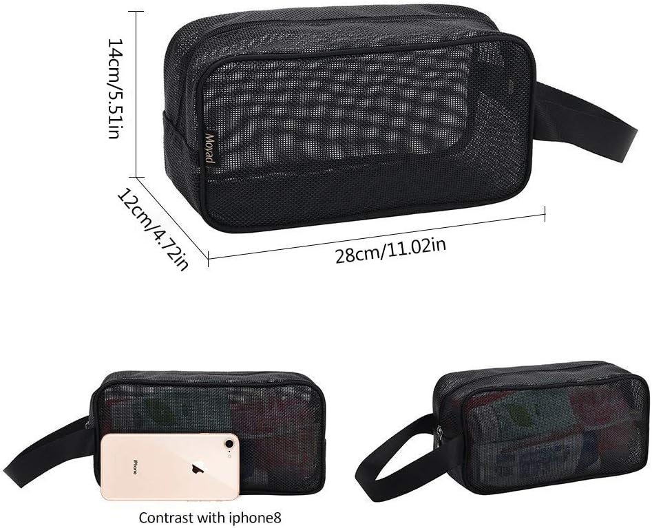 Moyad Mesh Shower Caddy Portable Toiletry Bag College Dorm Room Essentials for Girls Guys Gym Bag Camping Organizer Hanging Bathroom Mesh Bag, Black