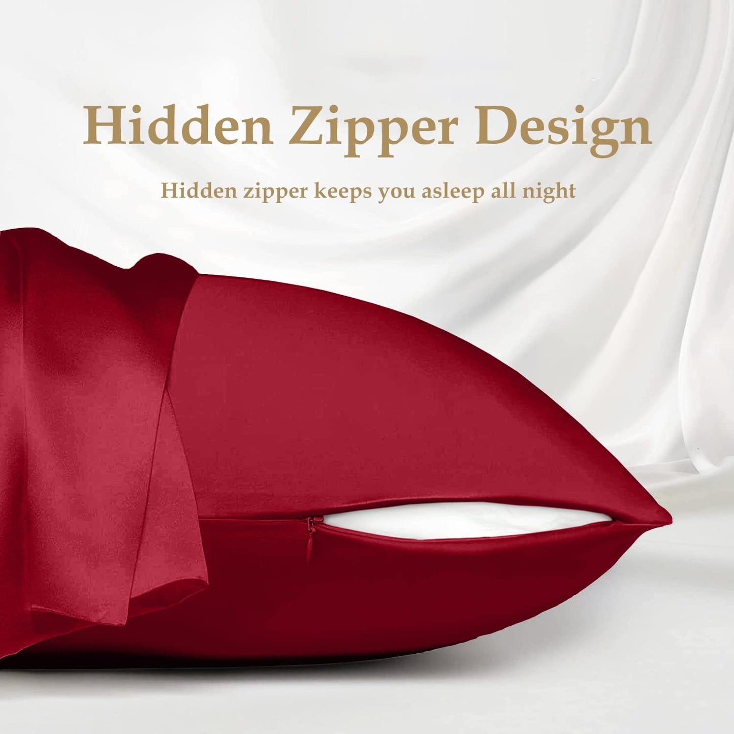 INSSL Silk Pillowcase for Women, Mulberry SIL Pillowcase for Hair and Skin and Stay Comfortable and Breathable During Sleep(Dark Red,Standard)