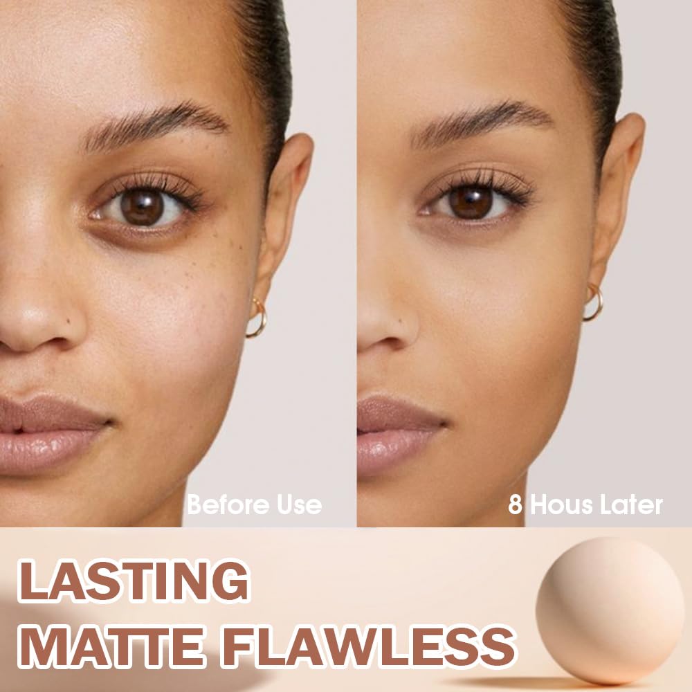 Oil Control Matte Perfection Face Powder Compact For Women, Matte Smooth Flawless Setting Powder Makeup, Polvo Compacto De Maquillaje, Waterproof Long Lasting, 0.35Oz (03 Pure Beige)
