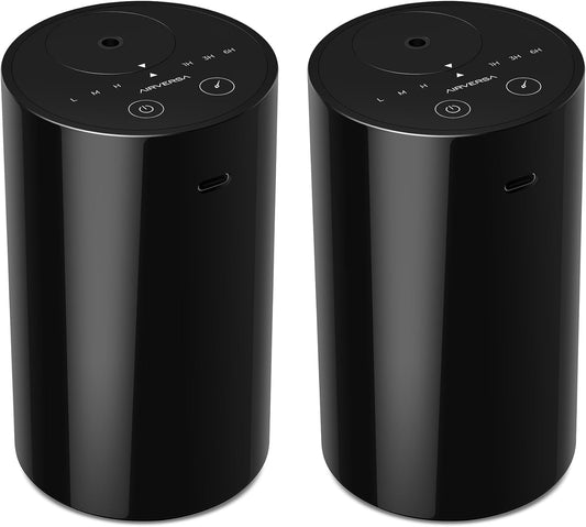 Waterless Diffuser for Essential Oil, Battery Operated Nebulizer, 0.7 Fl.Oz./ 20mL Capacity, Mini Scent Air Machine, 3 Countdown Timers & 3 Mist Levels for Home Room Car Office - AN8 Black 2Packs