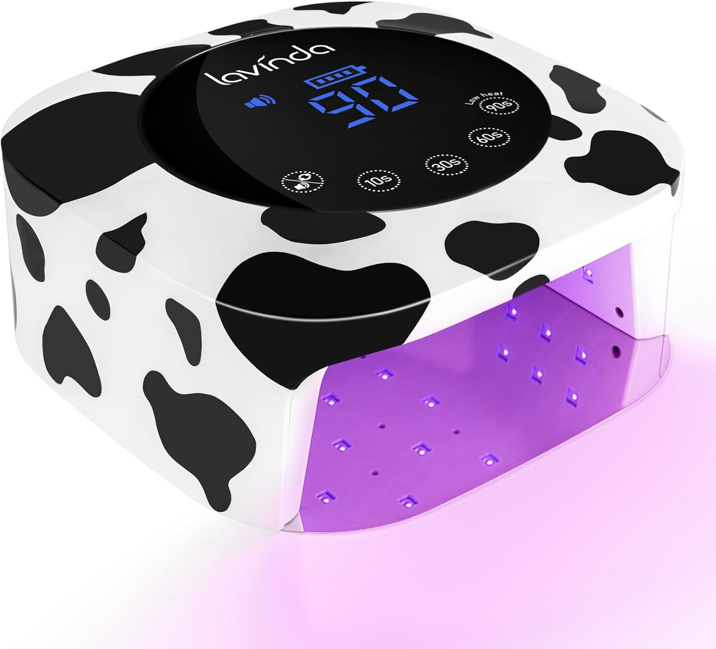 Lavinda LED Nail Lamp UV Light for Gel Nails Cordless Rechargeable UV Lamps Nail Light with 4 Timer, 2X Faster Professional Gel Polish Curing Nail Dryer for Salon Use-Cow Print