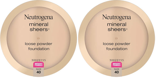 Neutrogena Mineral Sheers Lightweight Loose Powder Makeup Foundation with Vitamins A, C, & E, Sheer to Medium Buildable Coverage, Skin Tone Enhancer, Face Redness Reducer, Nude 40,.19 oz (Pack of 2)