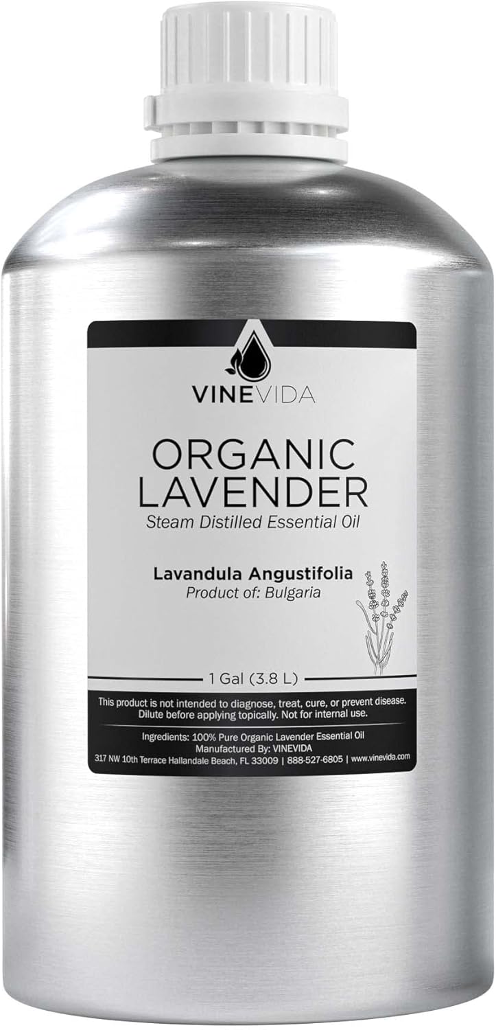 VINEVIDA Organic Lavender Essential Oil - Gallon Organic Lavender Oil Undiluted - Bulk Gallon Essential Oil for Soap Making Safe for Skin - DIY Candle Scents for Candlemaking Scents - 8 lbs