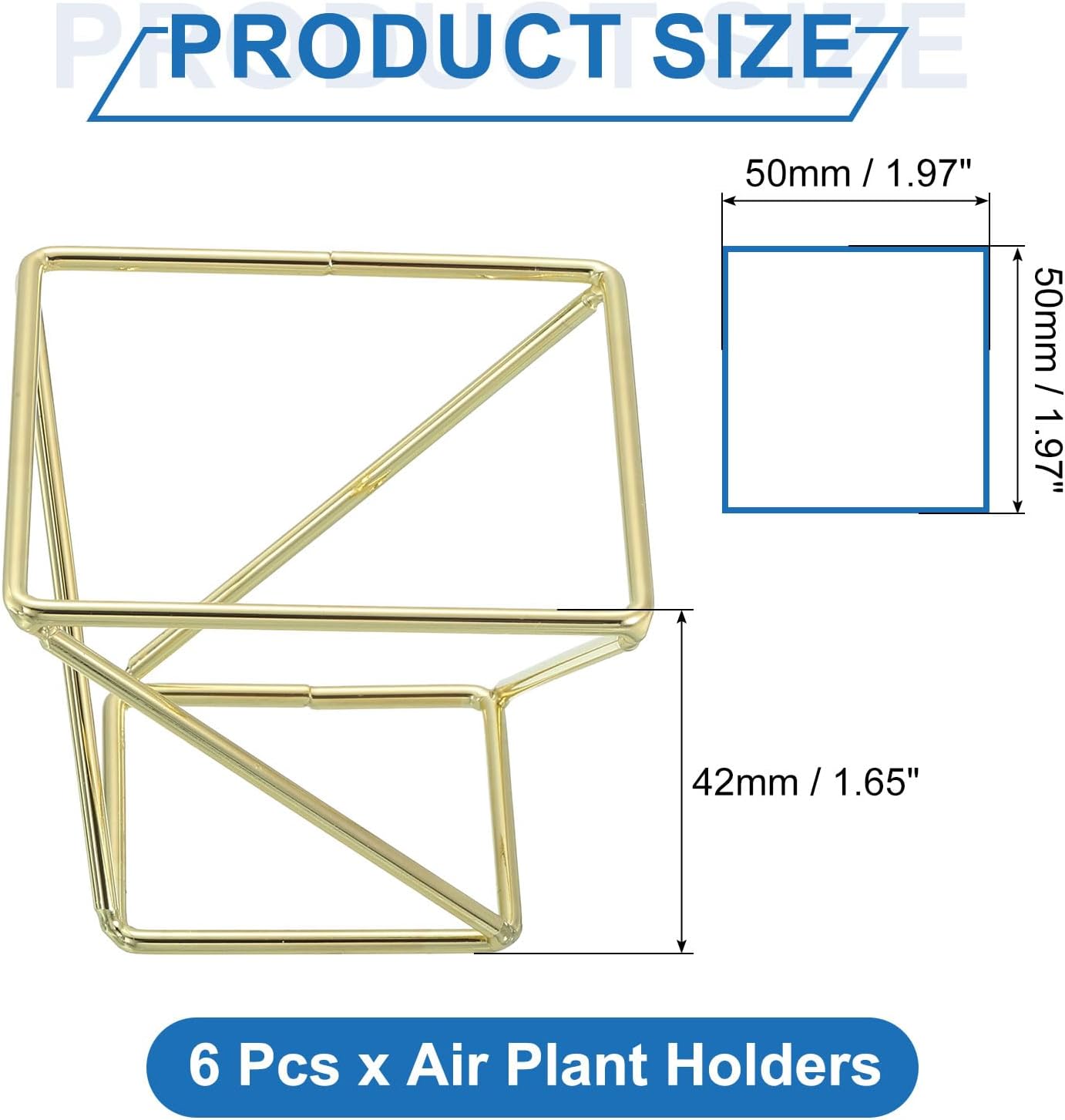 uxcell 6Pcs Air Plant Holder, Makeup Sponge Drying Holder Rack, Tabletop Air Fern Display Stand, Makeup Beauty Egg Dry Stand for Dressing Table Home Decoration, Gold (50x50x42mm)