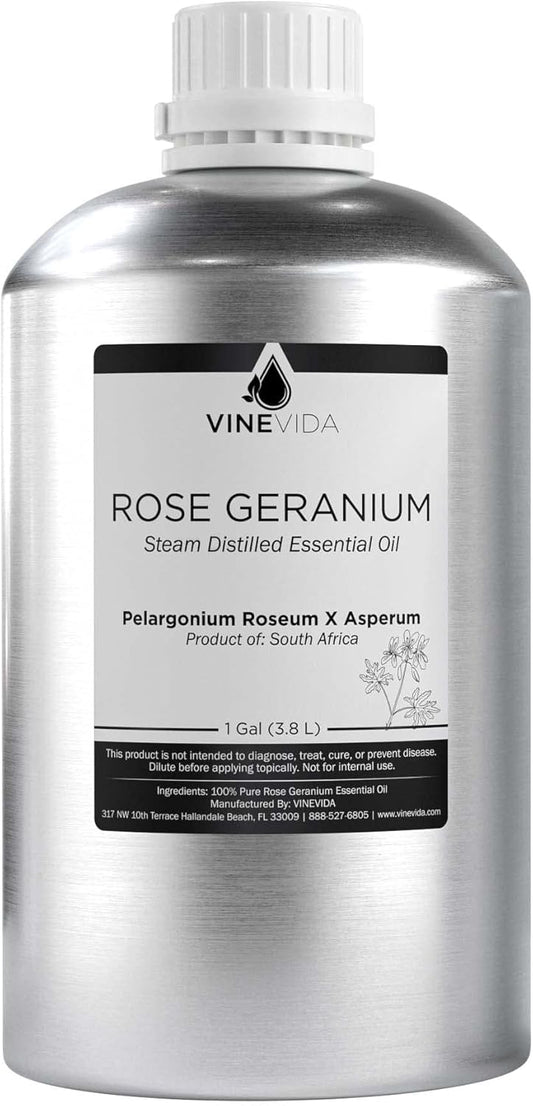 VINEVIDA Rose Geranium Essential Oil - Gallon Rose Geranium Oil Undiluted - Bulk Gallon Essential Oil for Soap Making Safe for Skin - DIY Candle Scents for Candlemaking Scents - 8 lbs