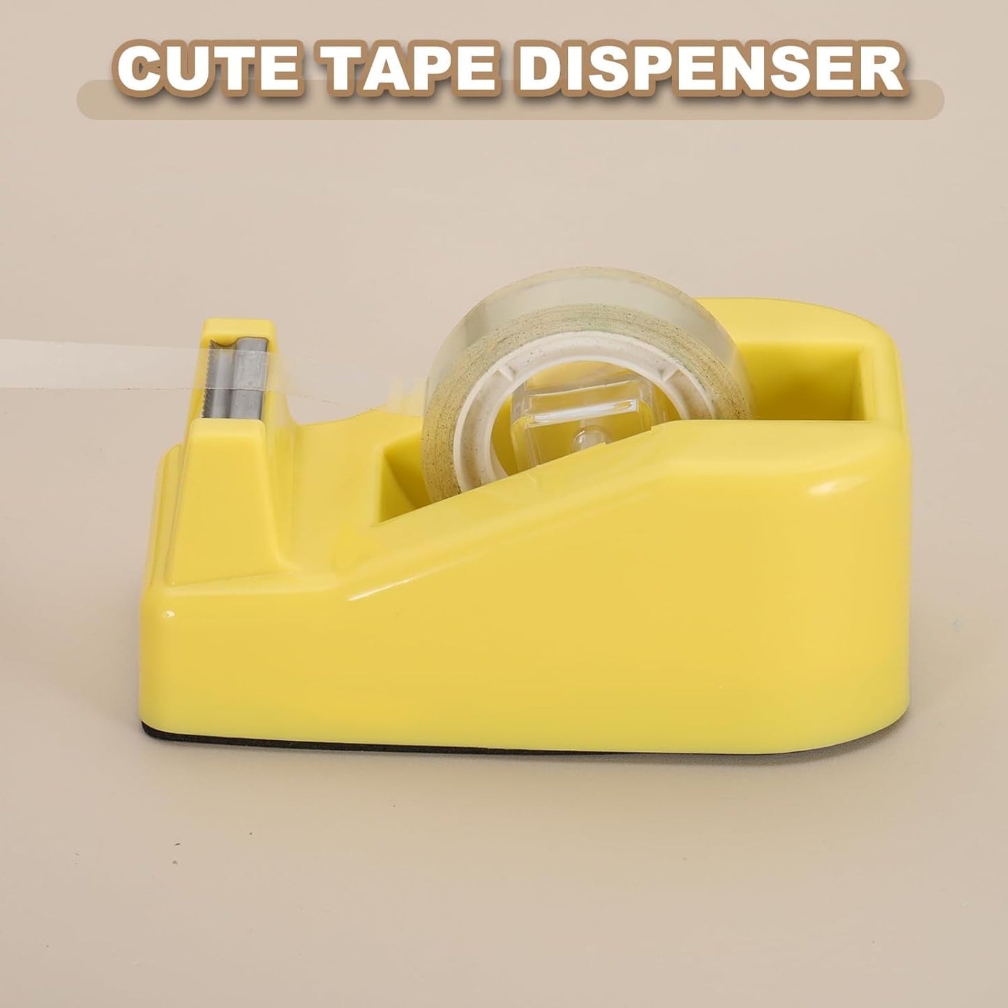 PATIKIL 2pcs Tape Dispenser Desk, Small Tape Dispenser Cute Desktop Dispenser Holder for Tape Office Desktop, Yellow Orange