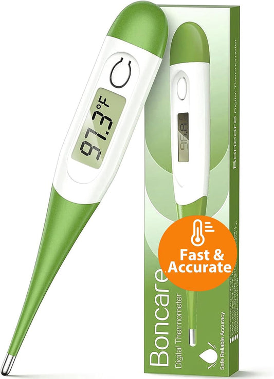 Boncare 10 Seconds Oral Thermometer for Adults and Kids - Accurate & Safe Rectal Thermometer for Baby with Fever Alarm, Digital Thermometer (Green)